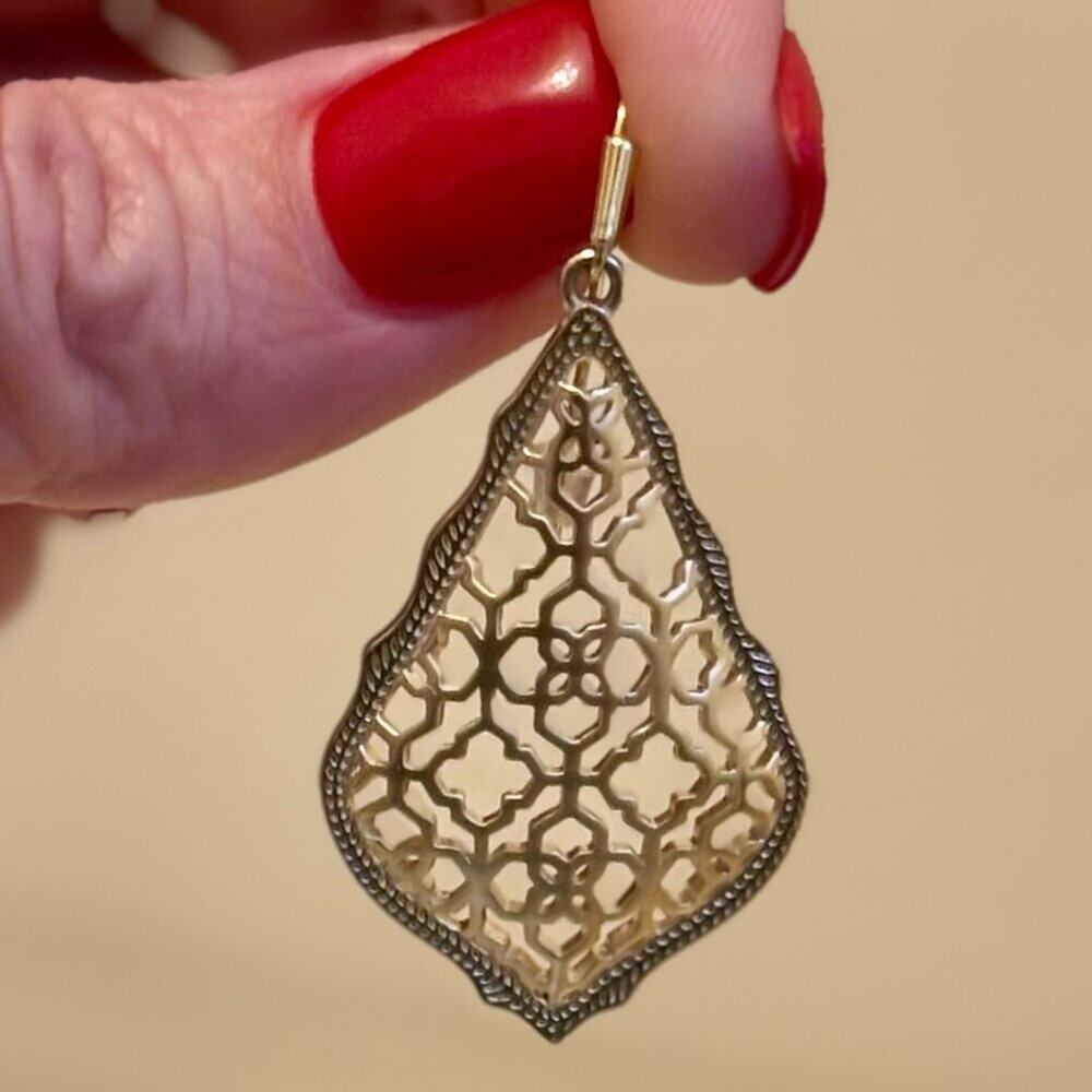 Kendra Scott Addie Gold Filigree Drop Earrings | Gold Tone | Dust Bag - Picture 5 of 8